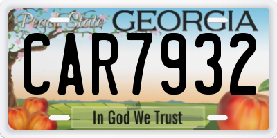 GA license plate CAR7932