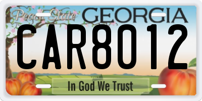 GA license plate CAR8012