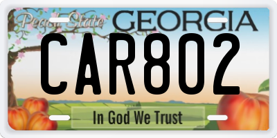 GA license plate CAR802