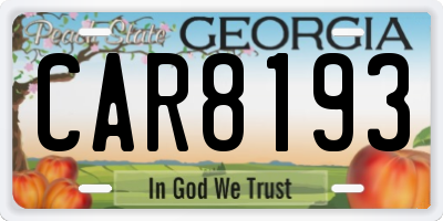 GA license plate CAR8193