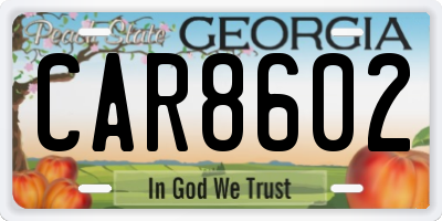 GA license plate CAR8602