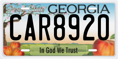 GA license plate CAR8920