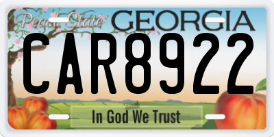 GA license plate CAR8922