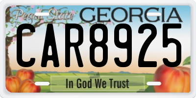 GA license plate CAR8925