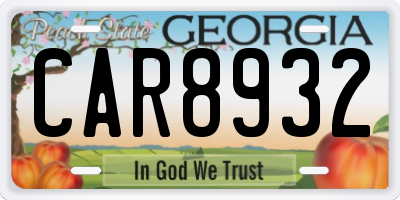 GA license plate CAR8932