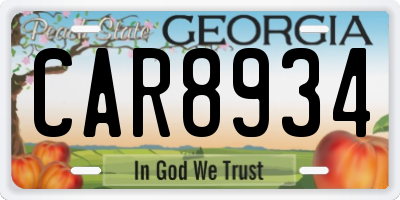 GA license plate CAR8934