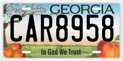 GA license plate CAR8958