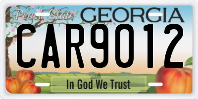 GA license plate CAR9012