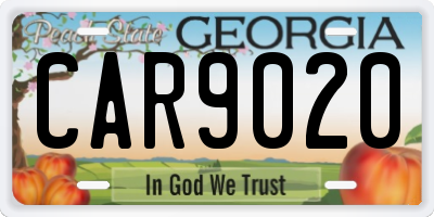 GA license plate CAR9020