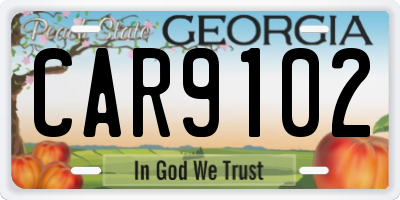 GA license plate CAR9102