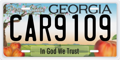 GA license plate CAR9109