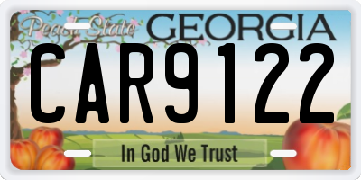 GA license plate CAR9122