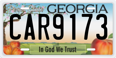 GA license plate CAR9173