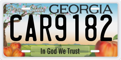 GA license plate CAR9182