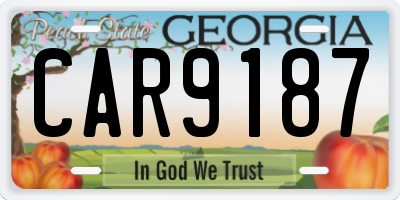 GA license plate CAR9187