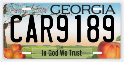 GA license plate CAR9189