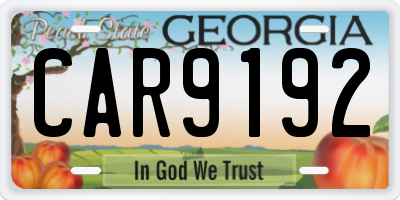 GA license plate CAR9192