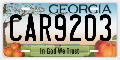 GA license plate CAR9203