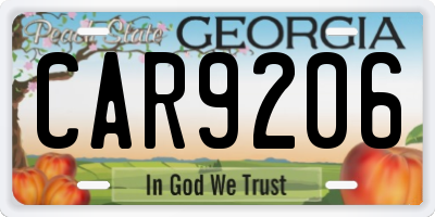 GA license plate CAR9206