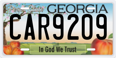 GA license plate CAR9209