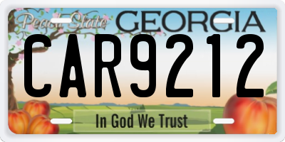 GA license plate CAR9212