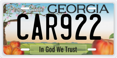 GA license plate CAR922