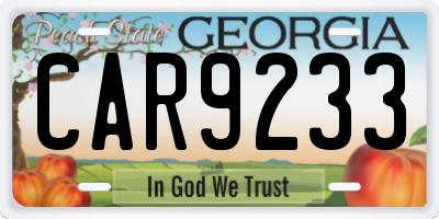 GA license plate CAR9233