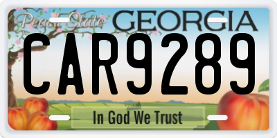 GA license plate CAR9289