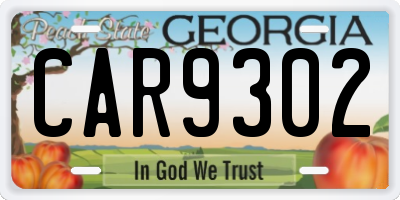 GA license plate CAR9302