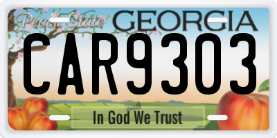 GA license plate CAR9303