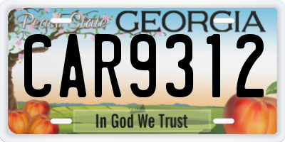 GA license plate CAR9312