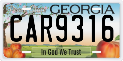 GA license plate CAR9316