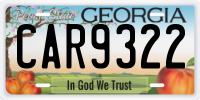 GA license plate CAR9322