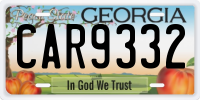 GA license plate CAR9332