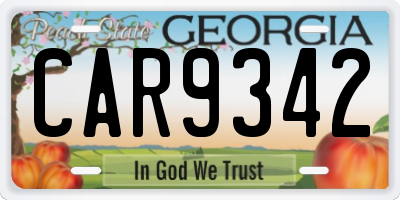 GA license plate CAR9342