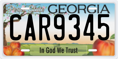 GA license plate CAR9345