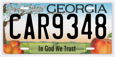 GA license plate CAR9348