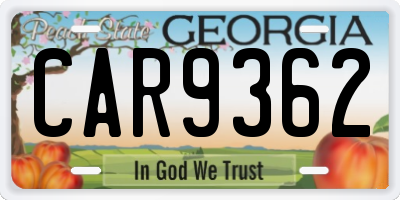 GA license plate CAR9362