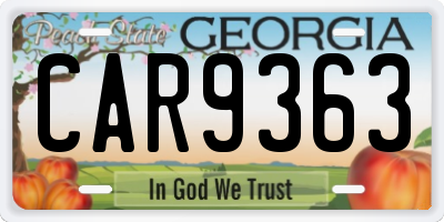 GA license plate CAR9363