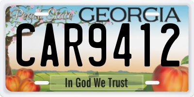 GA license plate CAR9412