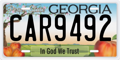 GA license plate CAR9492