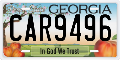 GA license plate CAR9496