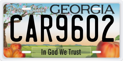 GA license plate CAR9602