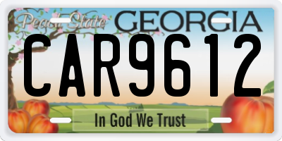 GA license plate CAR9612