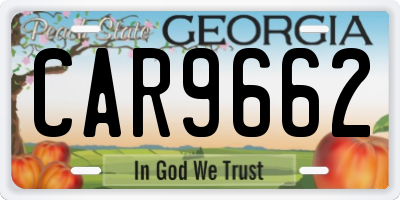 GA license plate CAR9662