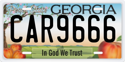 GA license plate CAR9666