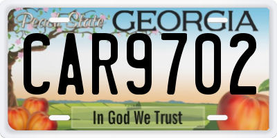 GA license plate CAR9702