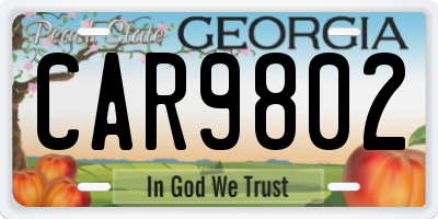 GA license plate CAR9802