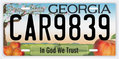 GA license plate CAR9839