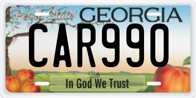 GA license plate CAR990